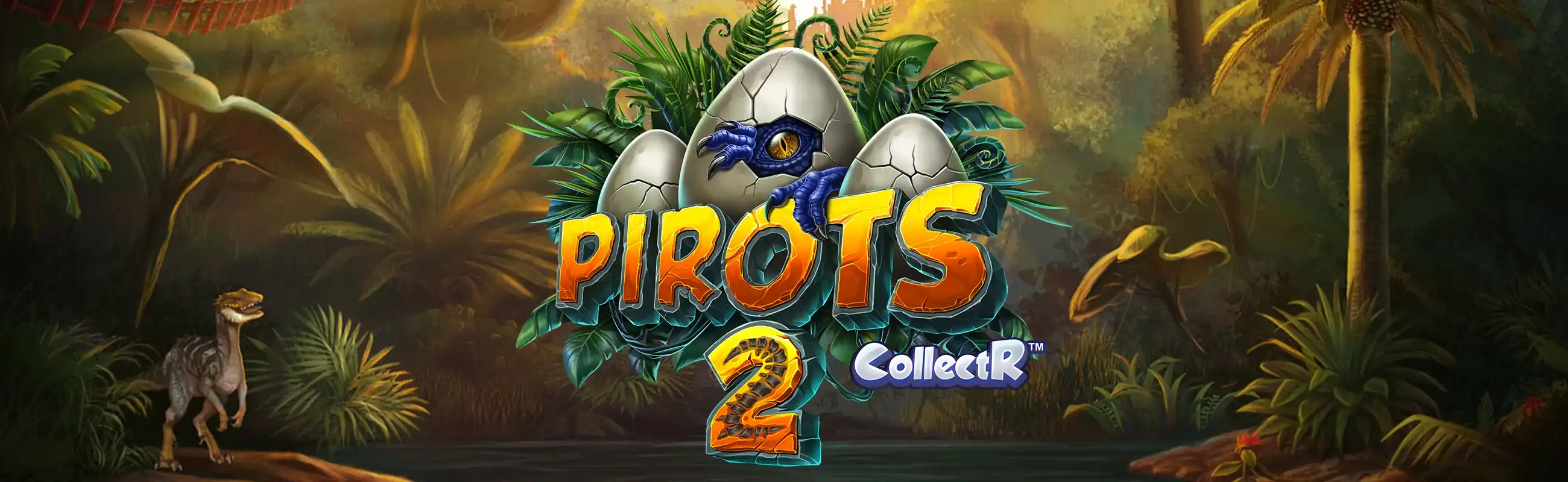 Pirots 2 Werbebanner mit Dinosauriern