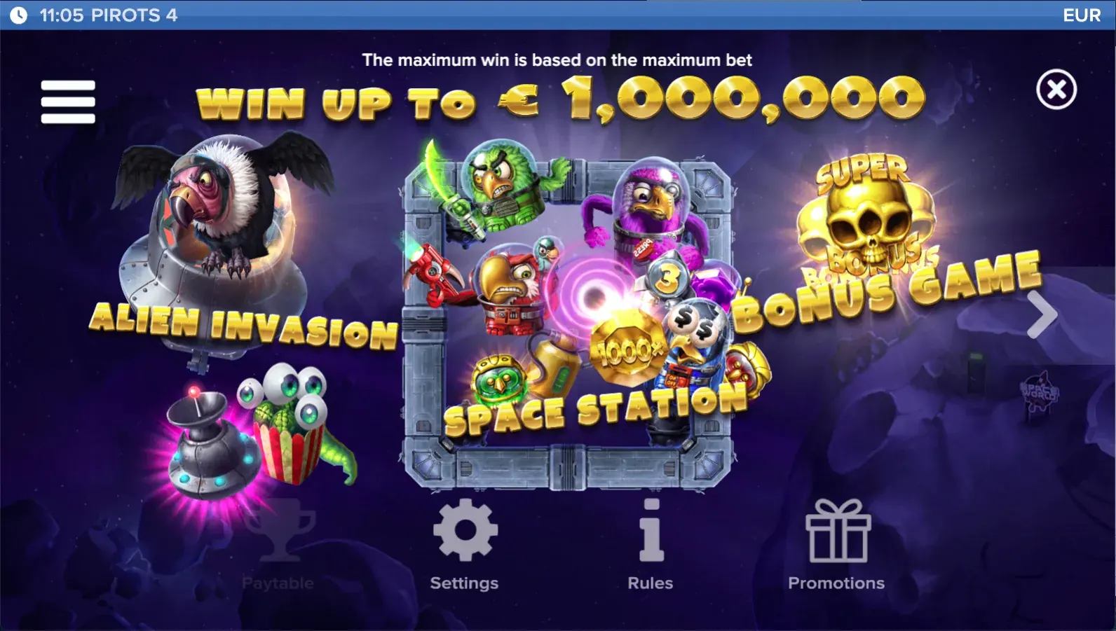 Pirots 4 Gewinntabelle Stufe 1 (Lost in Space)